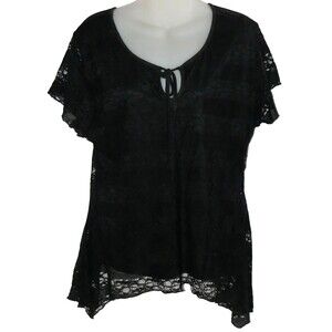 Shannon Ford New York Black Lace Bow Blouse Top Size XL